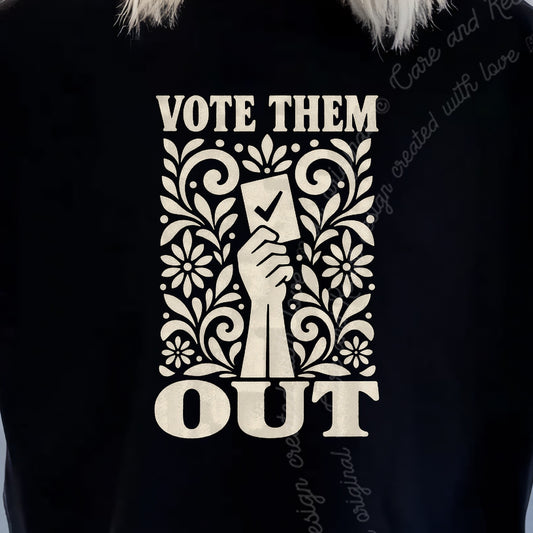 Vote Them Out Ballot Linocut Care & Resist progressive t-shirt in Black
