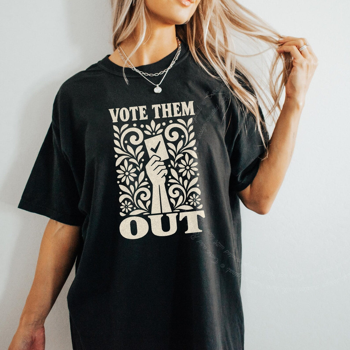 Vote Them Out Ballot Linocut Care & Resist progressive t-shirt in Black