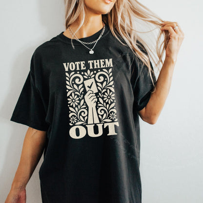 Vote Them Out Ballot Linocut Care & Resist progressive t-shirt in Black