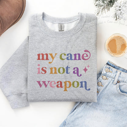 My Cane is not a Weapon Care & Resist Gildan crewneck sweatshirt in Sport Grey