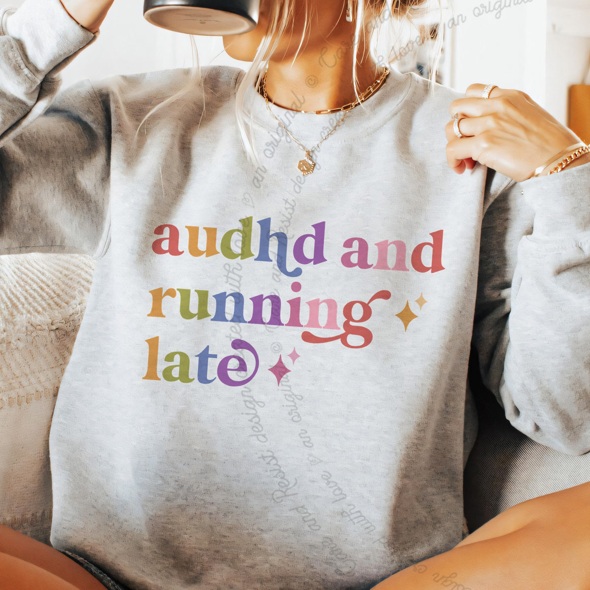 Audhd and Running Late Care & Resist Gildan crewneck sweatshirt in Sport Grey