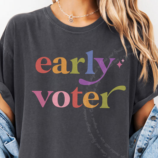 Early Voter Care & Resist progressive t-shirt in Graphite