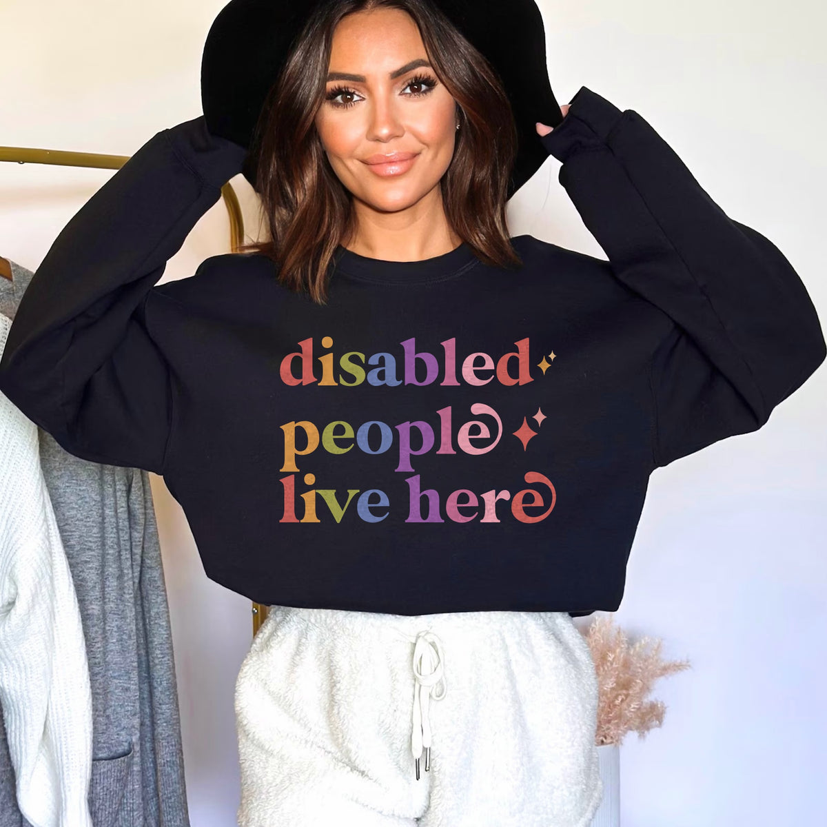Disabled People Live Here Care & Resist Gildan crewneck sweatshirt in Black