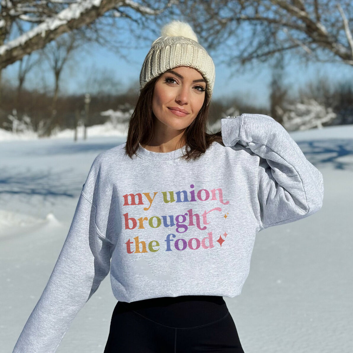 My Union Brought the Food Care & Resist Gildan crewneck sweatshirt in Sport Grey