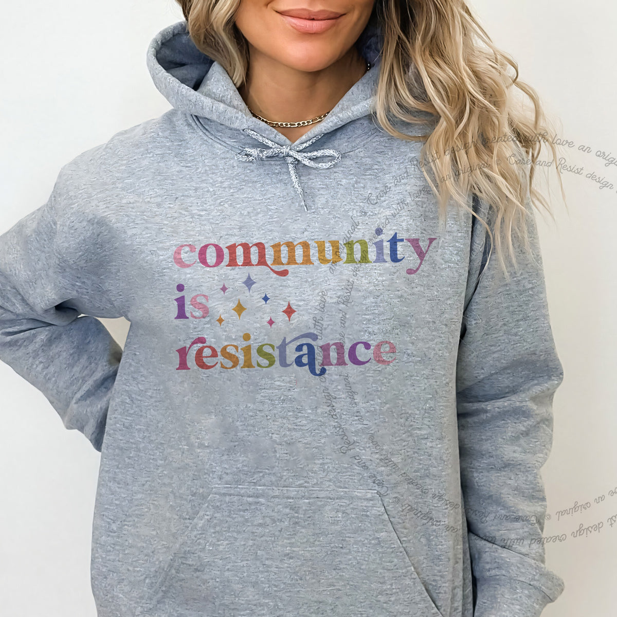 Community Is Resistance Care & Resist Gildan hoodie in Sport Grey