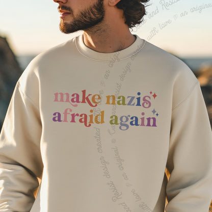 Make Nazis Afraid Again Care & Resist Gildan crewneck sweatshirt in Sand