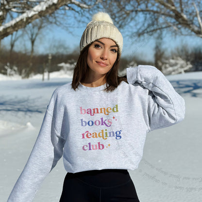 Banned Books Reading Club Care & Resist Gildan crewneck sweatshirt in Sport Grey