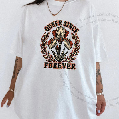 Queer Since Forever Iris Linocut Care & Resist progressive t-shirt in White