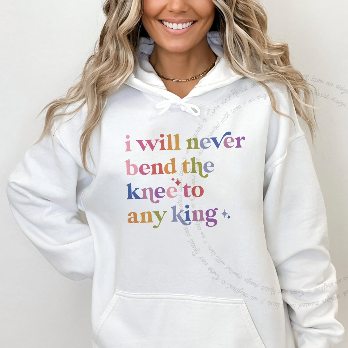 I Will Never Bend the Knee to Any King Care & Resist Gildan hoodie in White