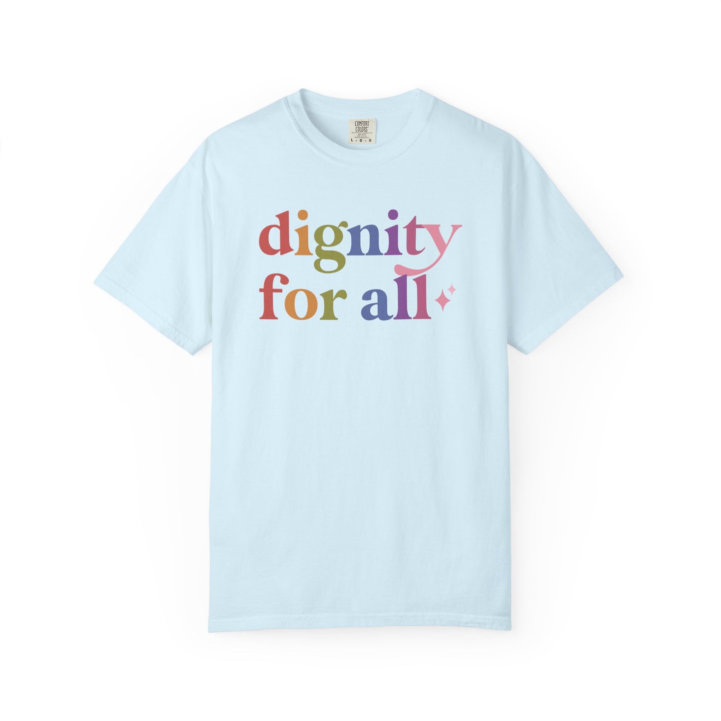 Dignity for All Care & Resist rainbow Comfort Colors tee
