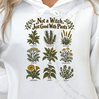 Not a Witch Just Good With Plants Care & Resist Gildan hoodie in White