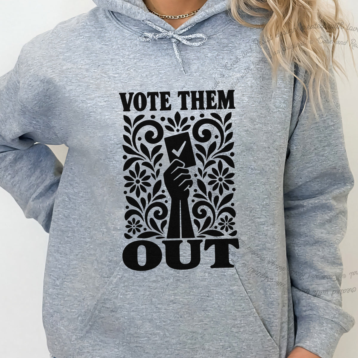 Vote Them Out Ballot Stencil Care & Resist Gildan hoodie in Sport Grey