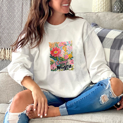 Chinga La Migra Care & Resist Gildan crewneck sweatshirt in White
