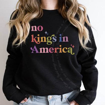 No Kings in America Care & Resist Gildan crewneck sweatshirt in Black