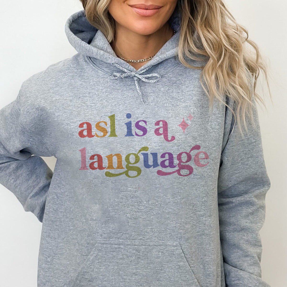Asl is a Language Care & Resist Gildan hoodie in Sport Grey