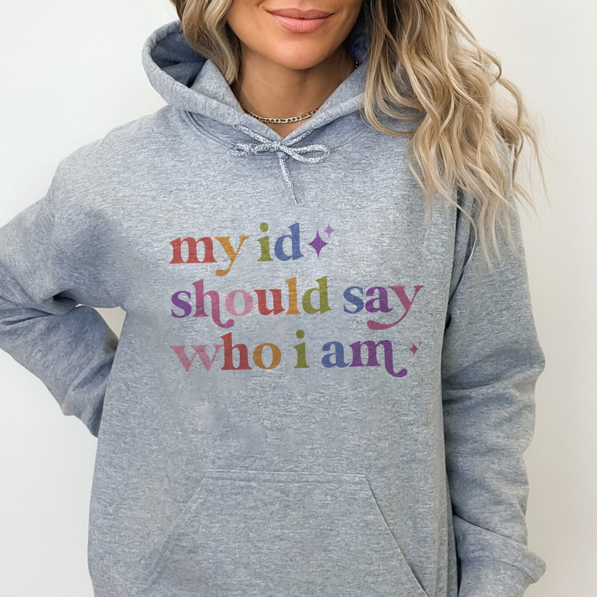 My Id Should Say Who I Am Care & Resist Gildan hoodie in Sport Grey
