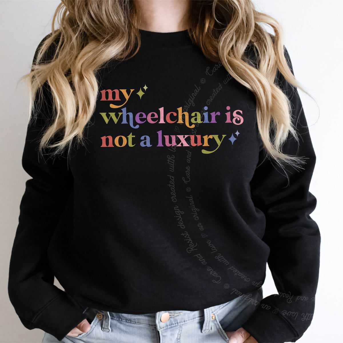 My Wheelchair is not a Luxury Care & Resist Gildan crewneck sweatshirt in Black