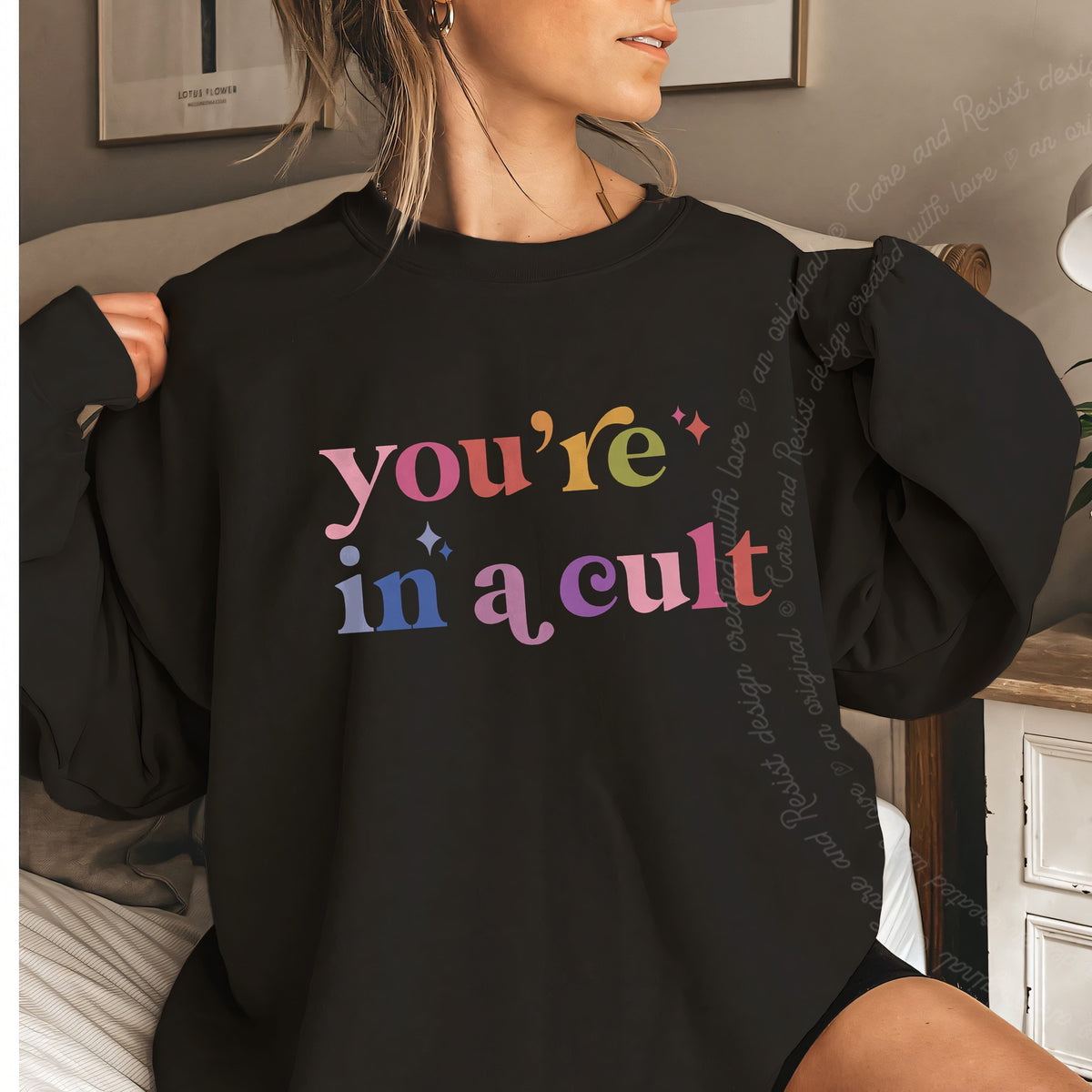 You're in a Cult Care & Resist Gildan crewneck sweatshirt in Black