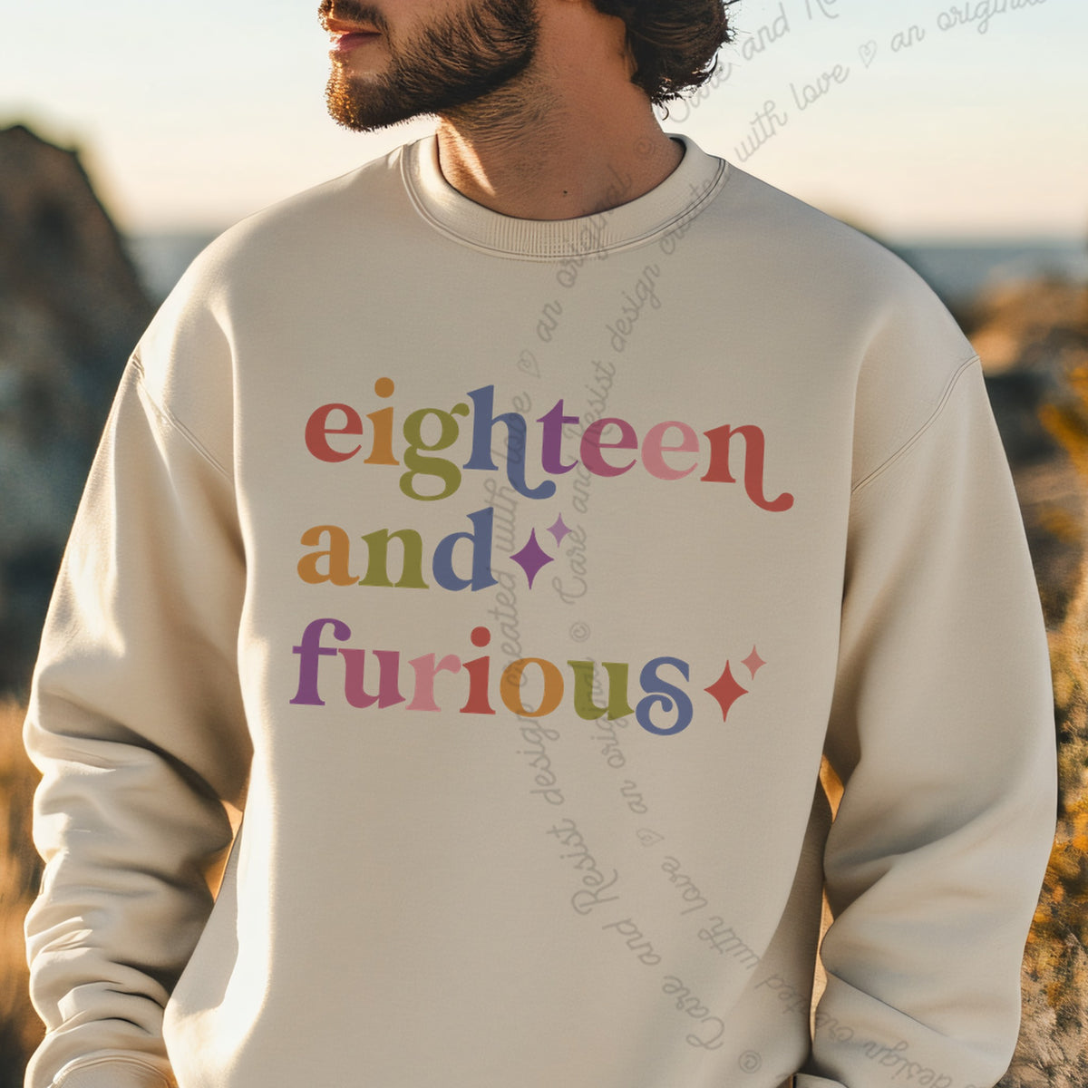 Eighteen and Furious Care & Resist Gildan crewneck sweatshirt in Sand