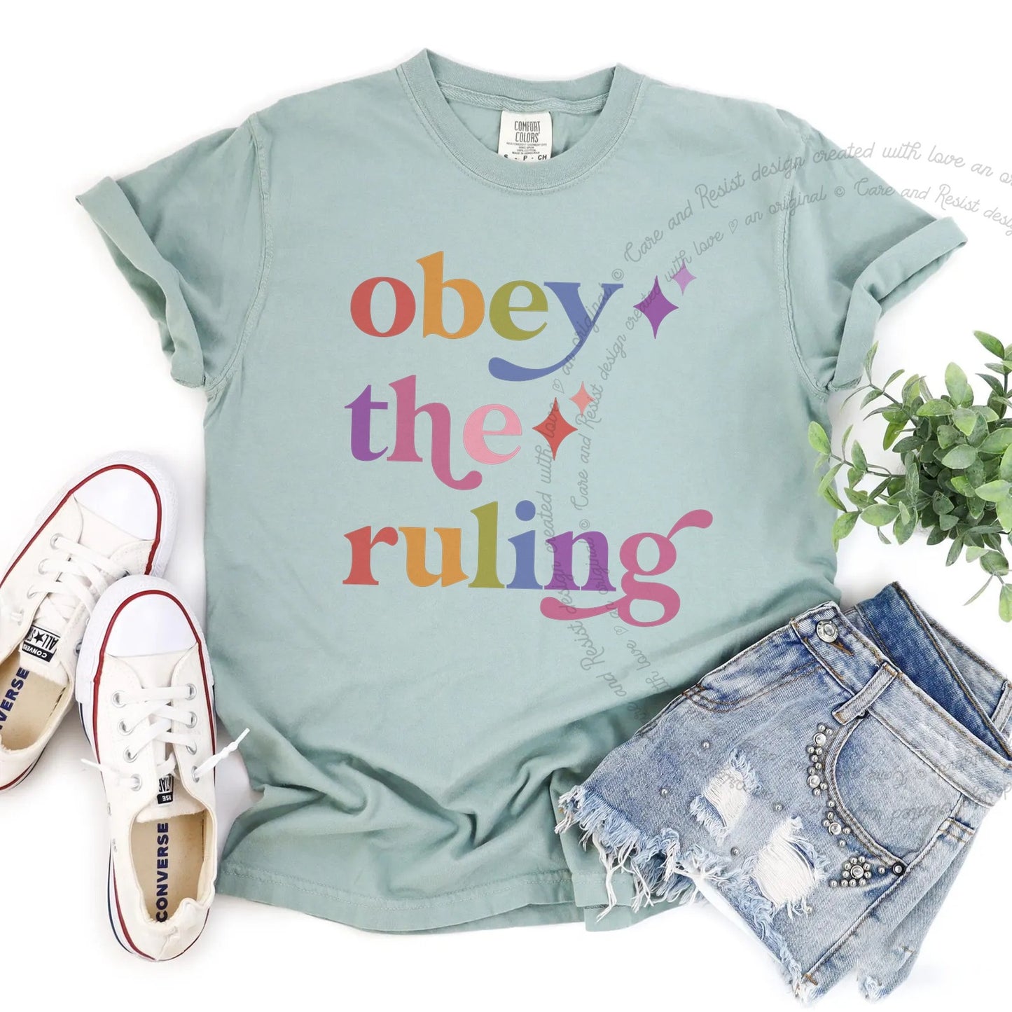Obey the Ruling Care & Resist rainbow tee