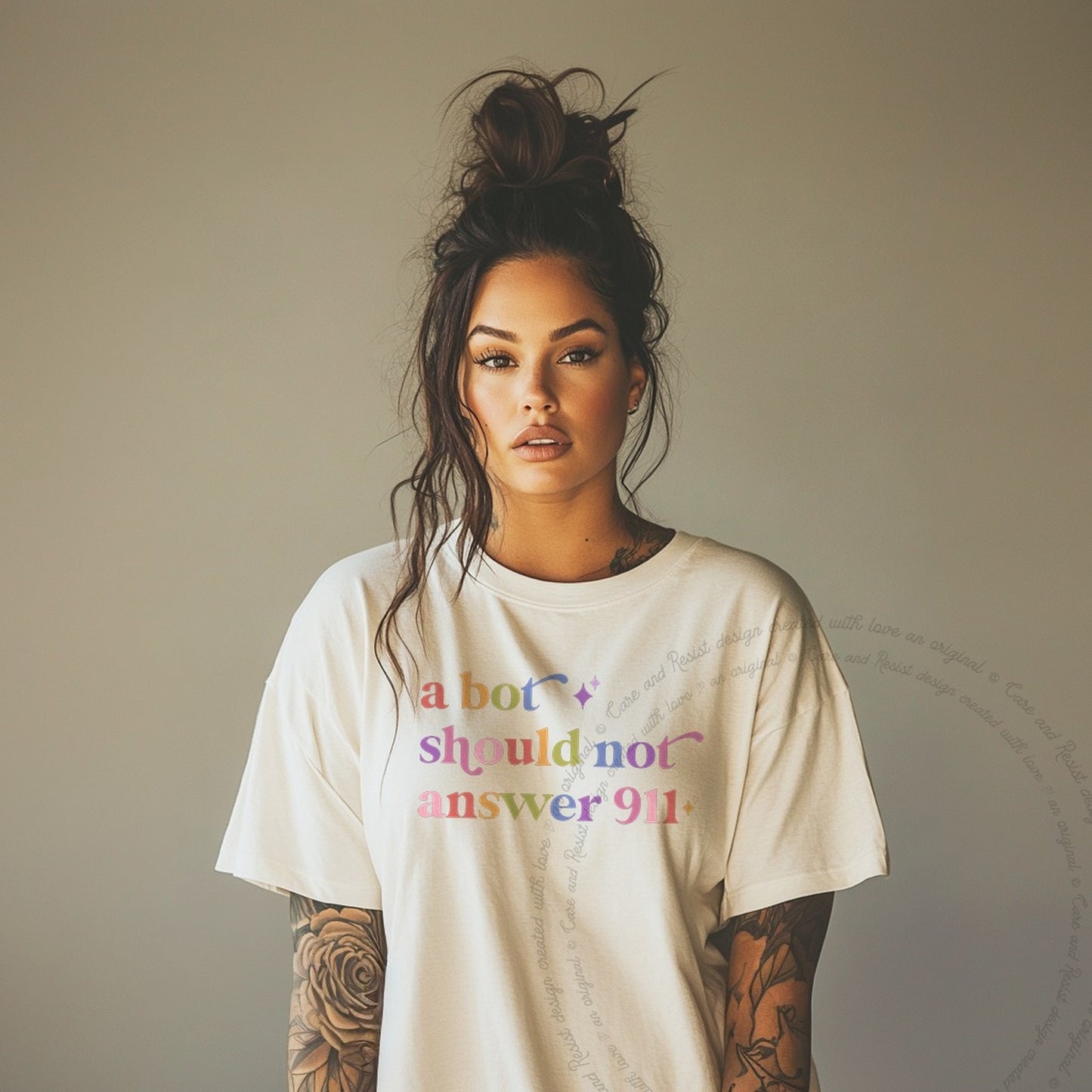 A Bot Should not Answer 911 Care & Resist rainbow tee