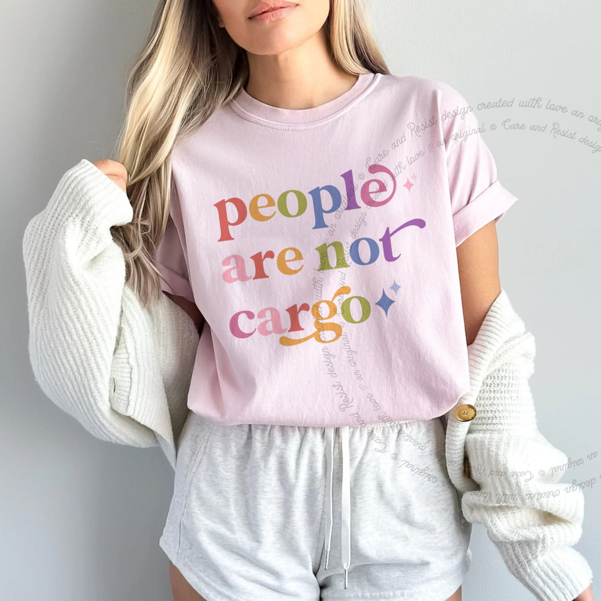 People are not Cargo Care & Resist progressive t-shirt in Blossom