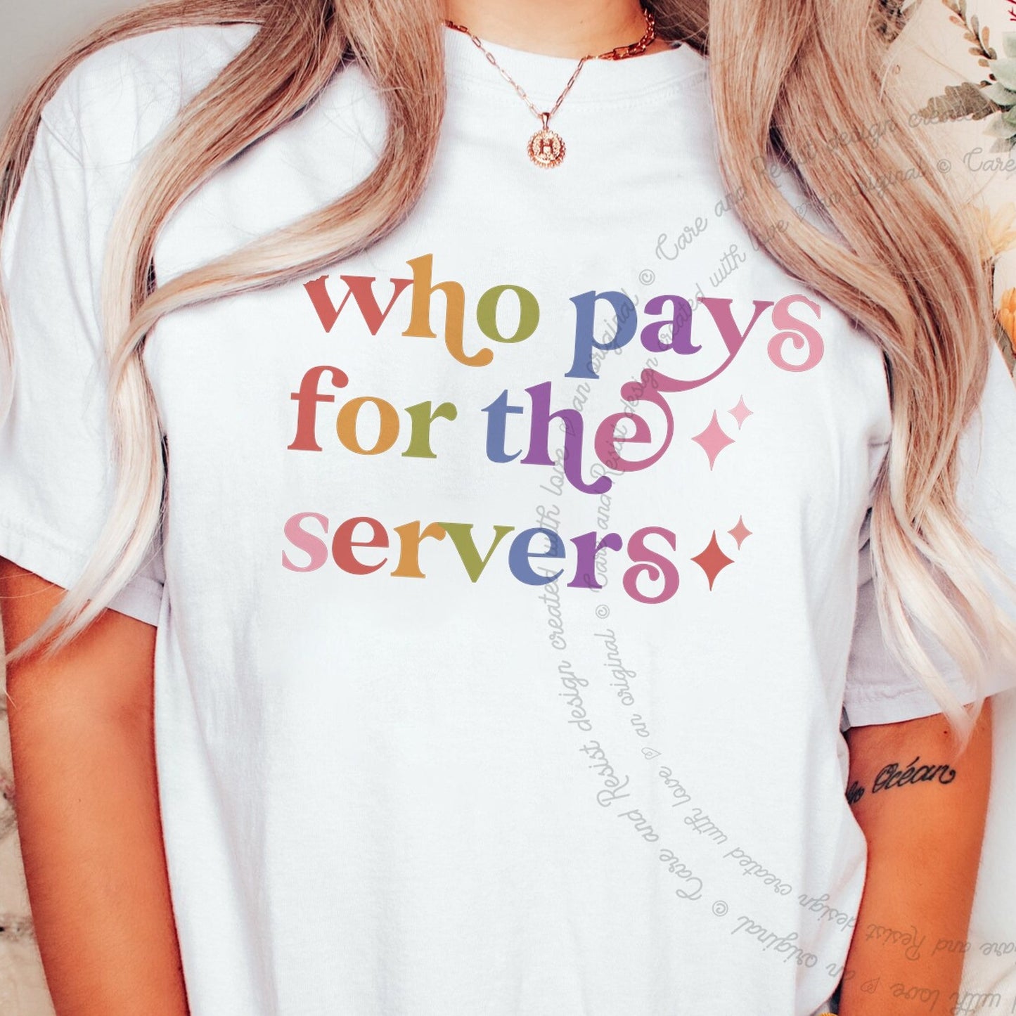 Who Pays for the Servers Care & Resist rainbow Comfort Colors tee, White