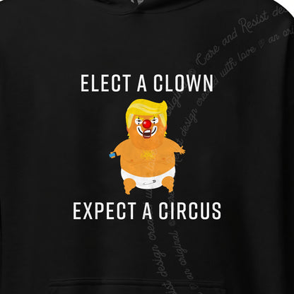 Elect a Clown Expect a Circus Trump Care & Resist Gildan hoodie in Black