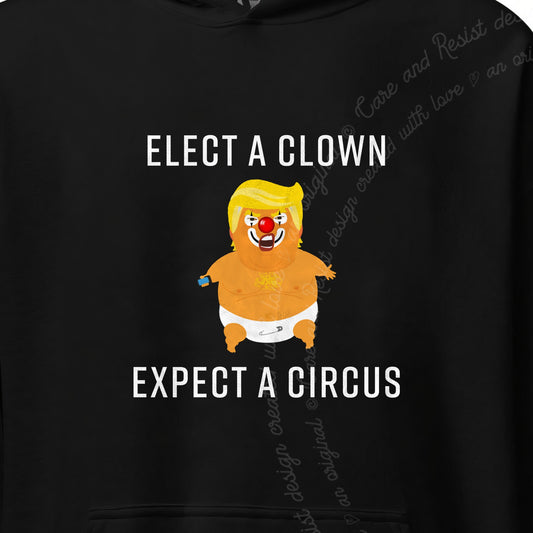 Elect a Clown Expect a Circus Trump Care & Resist Gildan hoodie in Black