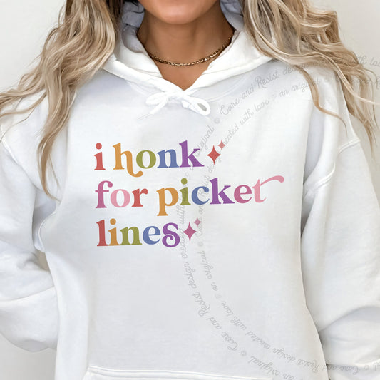 I Honk for Picket Lines Care & Resist Gildan hoodie in White