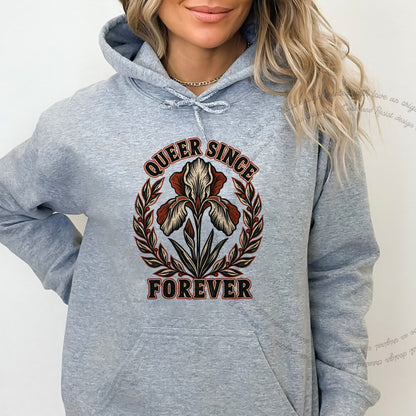 Queer Since Forever Iris Linocut Care & Resist Gildan hoodie in Sport Grey