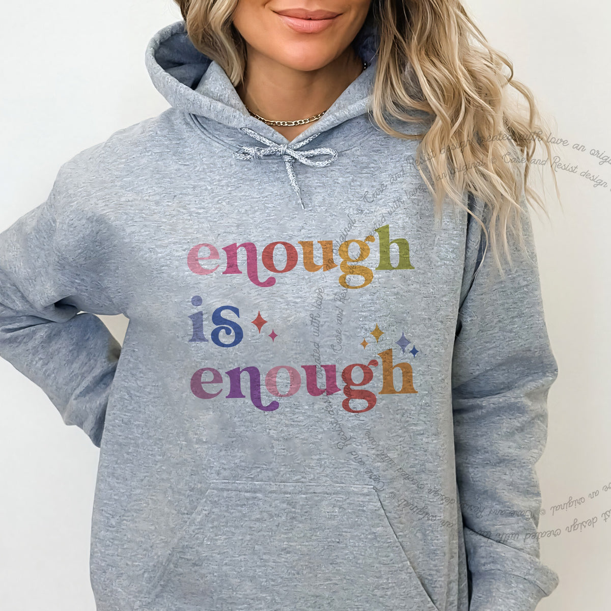 Enough Is Enough Care & Resist Gildan hoodie in Sport Grey