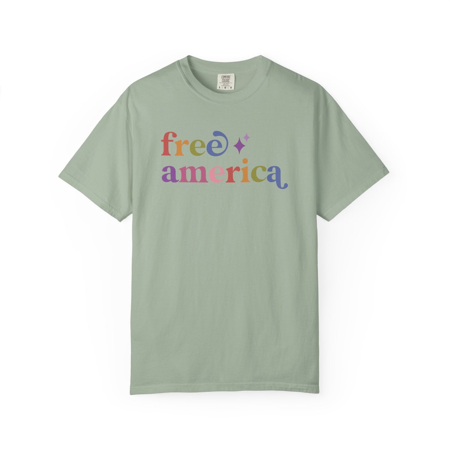 Free America Care & Resist rainbow Comfort Colors tee