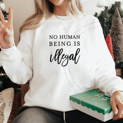 No Human Being Is Illegal Care & Resist Gildan crewneck sweatshirt in White