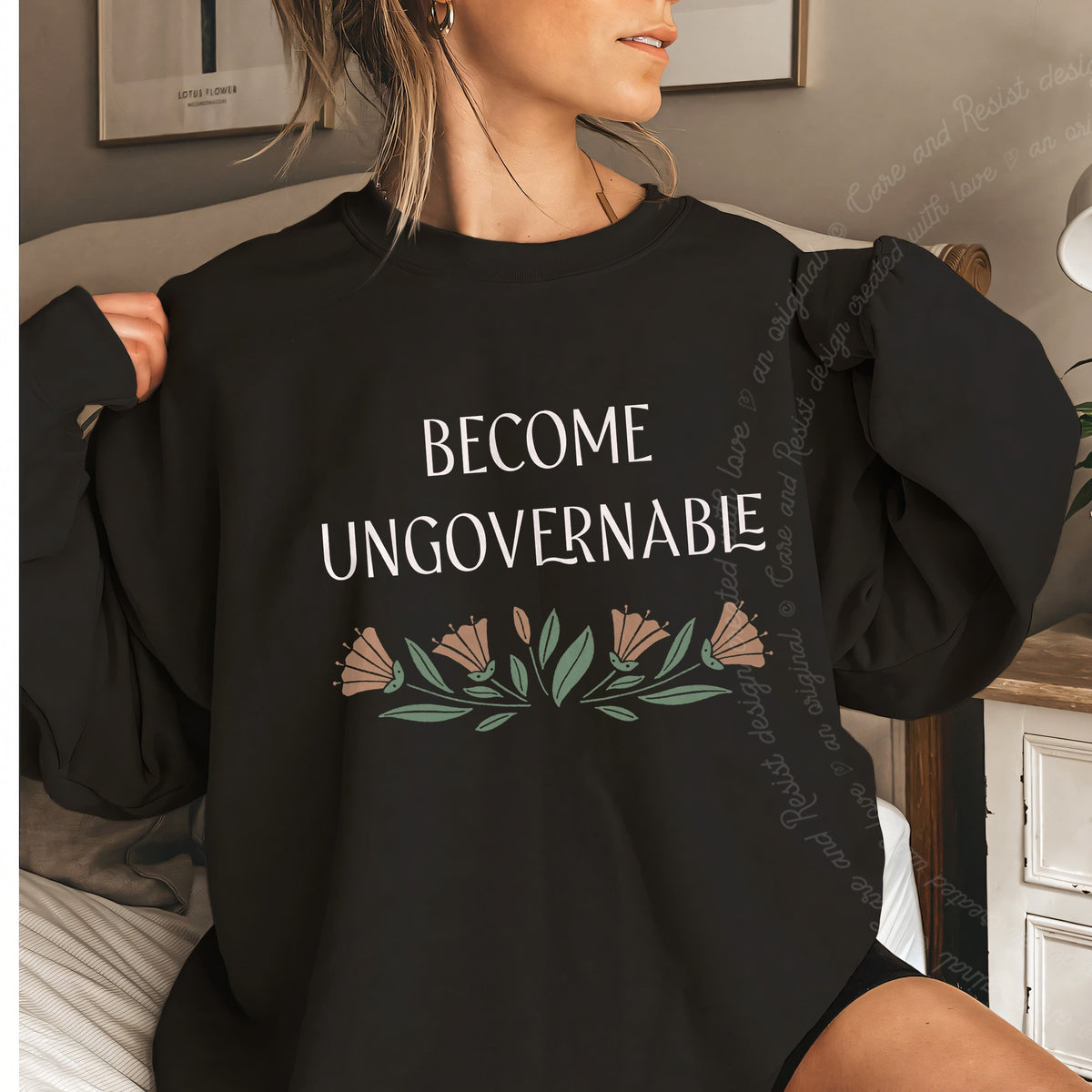 Become Ungovernable Care & Resist Gildan crewneck sweatshirt in Black