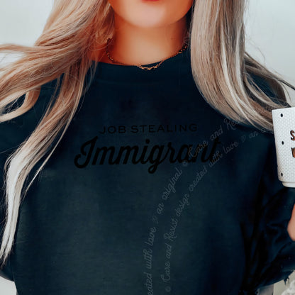 Job Stealing Immigrant Care & Resist Gildan crewneck sweatshirt in Black