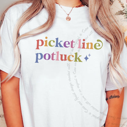 Picket Line Potluck Care & Resist progressive t-shirt in White
