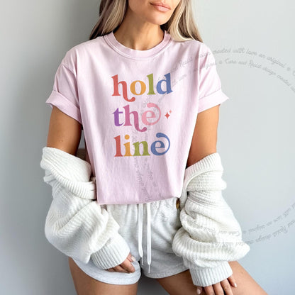 Hold the Line Care & Resist rainbow Comfort Colors tee, Blossom
