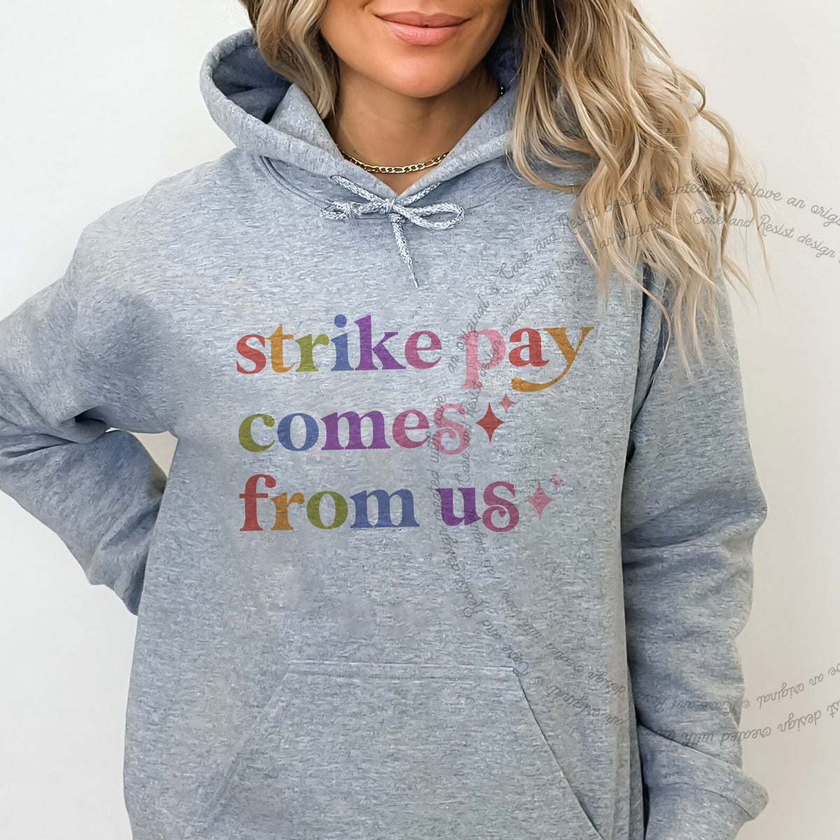 Strike Pay Comes From Us Care & Resist Gildan hoodie in Sport Grey