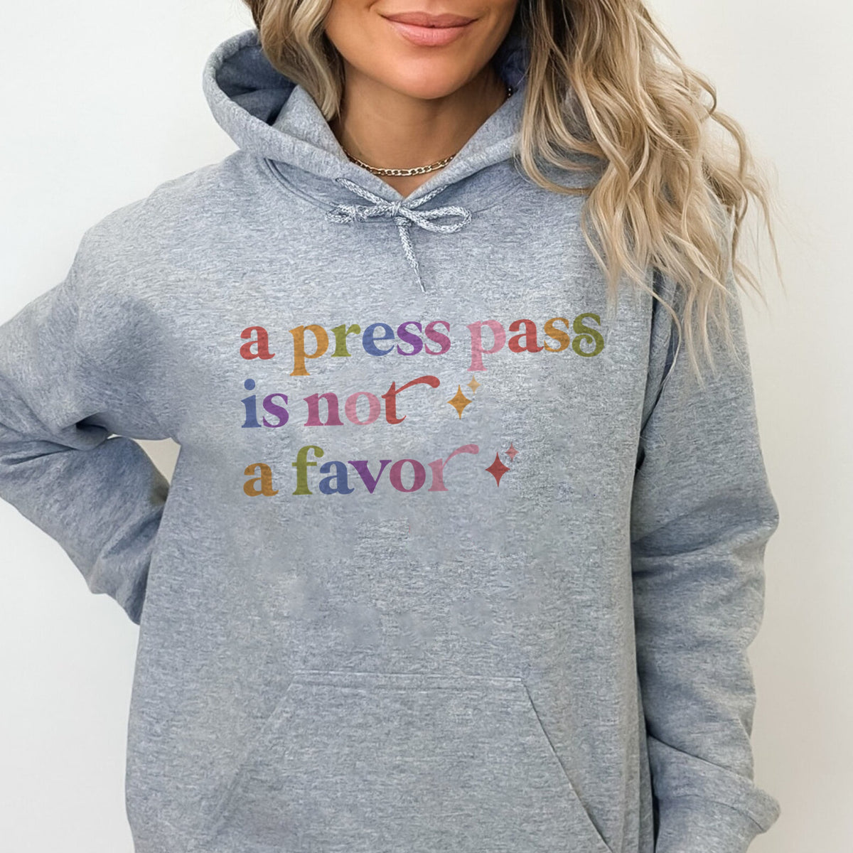 A Press Pass is not a Favor Care & Resist Gildan hoodie in Sport Grey