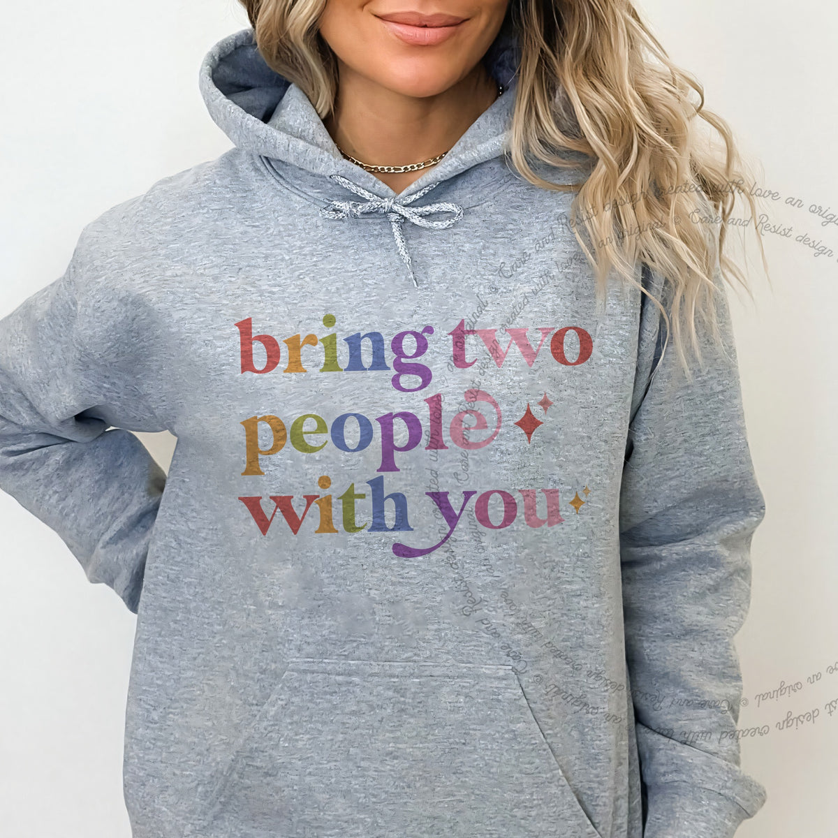 Bring Two People With You Care & Resist Gildan hoodie in Sport Grey