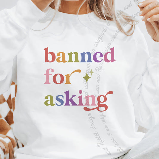 Banned for Asking Care & Resist Gildan crewneck sweatshirt in White