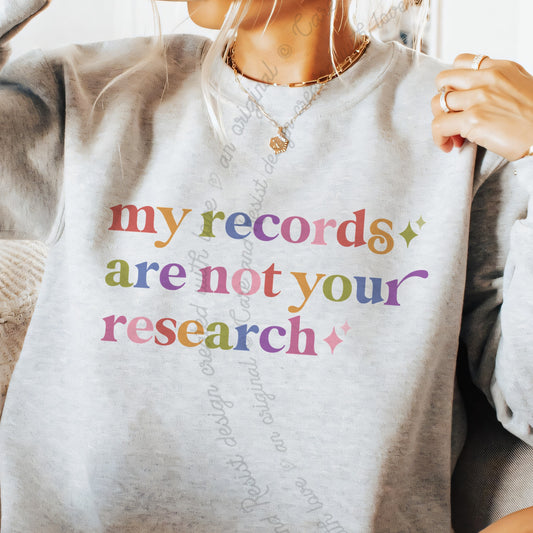 My Records are not Your Research Care & Resist Gildan crewneck sweatshirt in Sport Grey