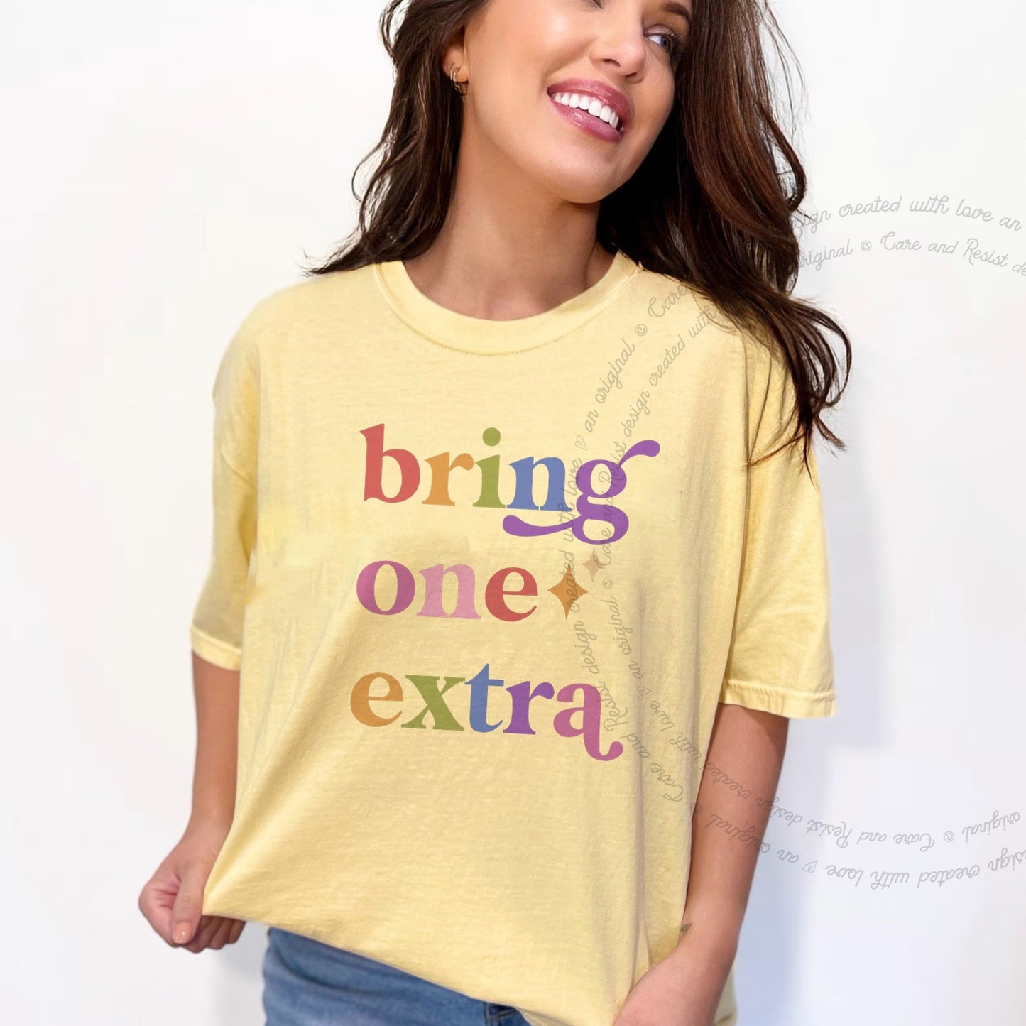 Bring One Extra Care & Resist rainbow tee
