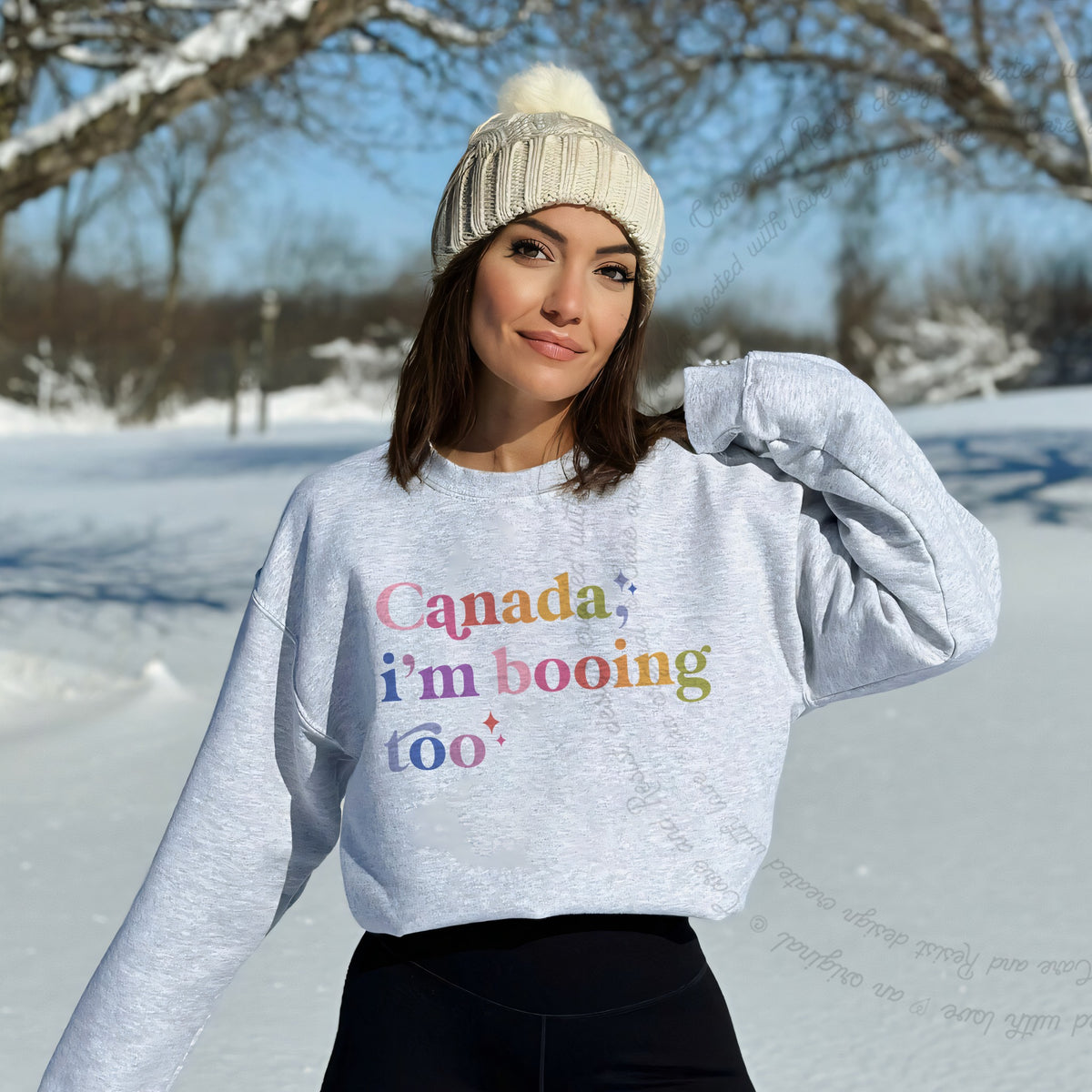 Canada, I'm Booing Too Care & Resist Gildan crewneck sweatshirt in Sport Grey