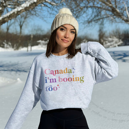 Canada, I'm Booing Too Care & Resist Gildan crewneck sweatshirt in Sport Grey