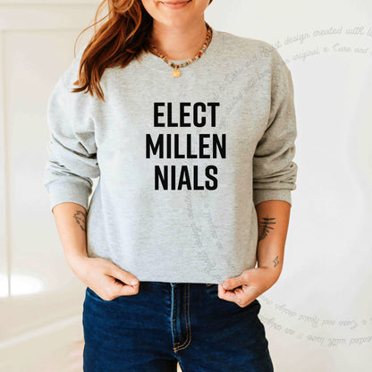 Elect Millennials Care & Resist Gildan crewneck sweatshirt in Sport Grey