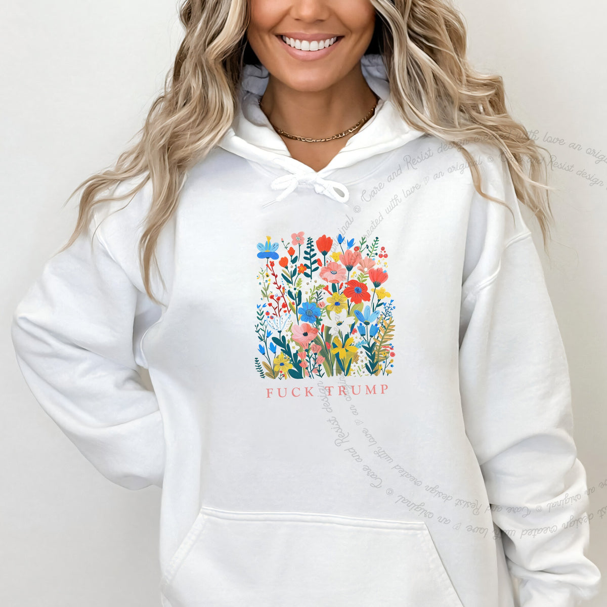 Fuck Trump Floral Care & Resist Gildan hoodie in White
