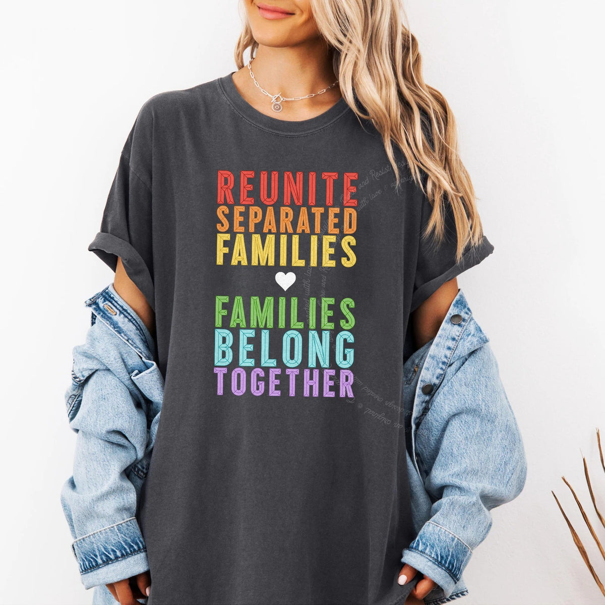 Reunite Separated Families, Families Belong Together Care & Resist progressive t-shirt in Graphite
