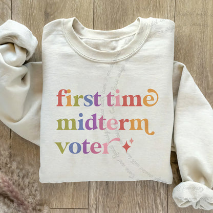 First Time Midterm Voter Care & Resist Gildan crewneck sweatshirt in Sand